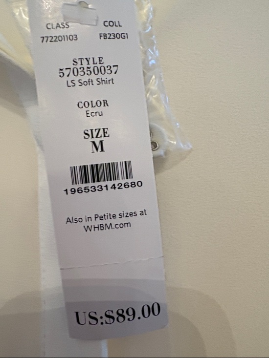 NWT White House Black Market Long Sleeve V Neck Shirt Cream M - Picture 8 of 8